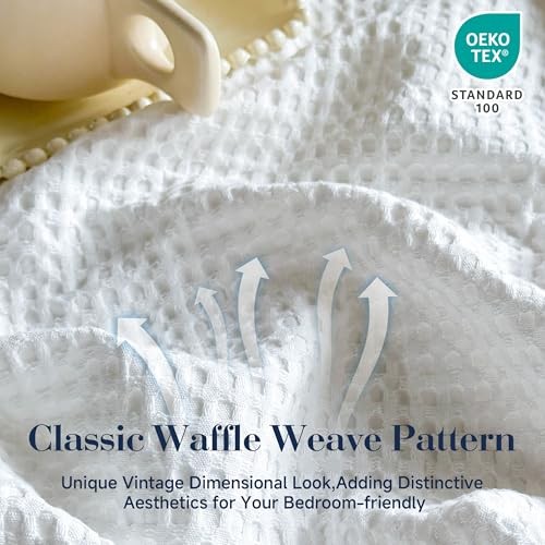 100 % Baumwolle Waffelmuster Decke Queen Size 90"x90", Soft Queen (90"x90") weiß - Bild 4 von 6