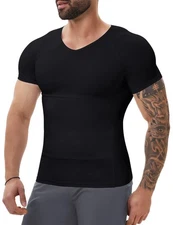V Neck Mens Compression Shirts, Tummy Control, Gynecomastia Slimming Undershirt
