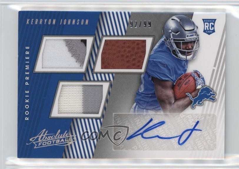 Kerryon Johnson Panini Absolute #170 Material Autographs-Spectrum