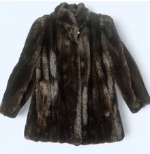 Vintage 1960 RARE Custom Brown Genuine 100 Mink Fur Satin Lined Coat Size M