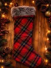   Plaid Christmas Stocking 21  Faux Fur Top