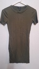 Forever 21 Olive Green Ribbed Bodycon Dress Small Short Sleeve Mini