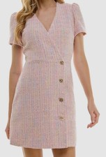 City Studio Juniors Pink Boucle-Knit Button-Front Shift Dress Size L