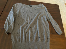 Ann Taylor Petite XSP Pullover Gray Sweater with Details
