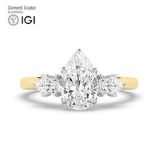 Pear Diamond Trilogy Ring 14k Yellow Gold Labgrown 3.30 Ct Solitaire