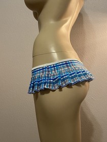 Sexy Micro Mini Blue Plaid Pleated Skirt Lingerie Exotic Dancer Stripper Rave