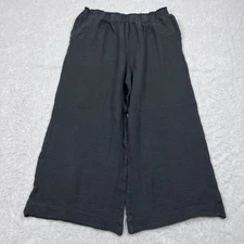 Shade & Shore Gauze Pants Women's XL Black Crop Textured Airy Pull On Cover Up