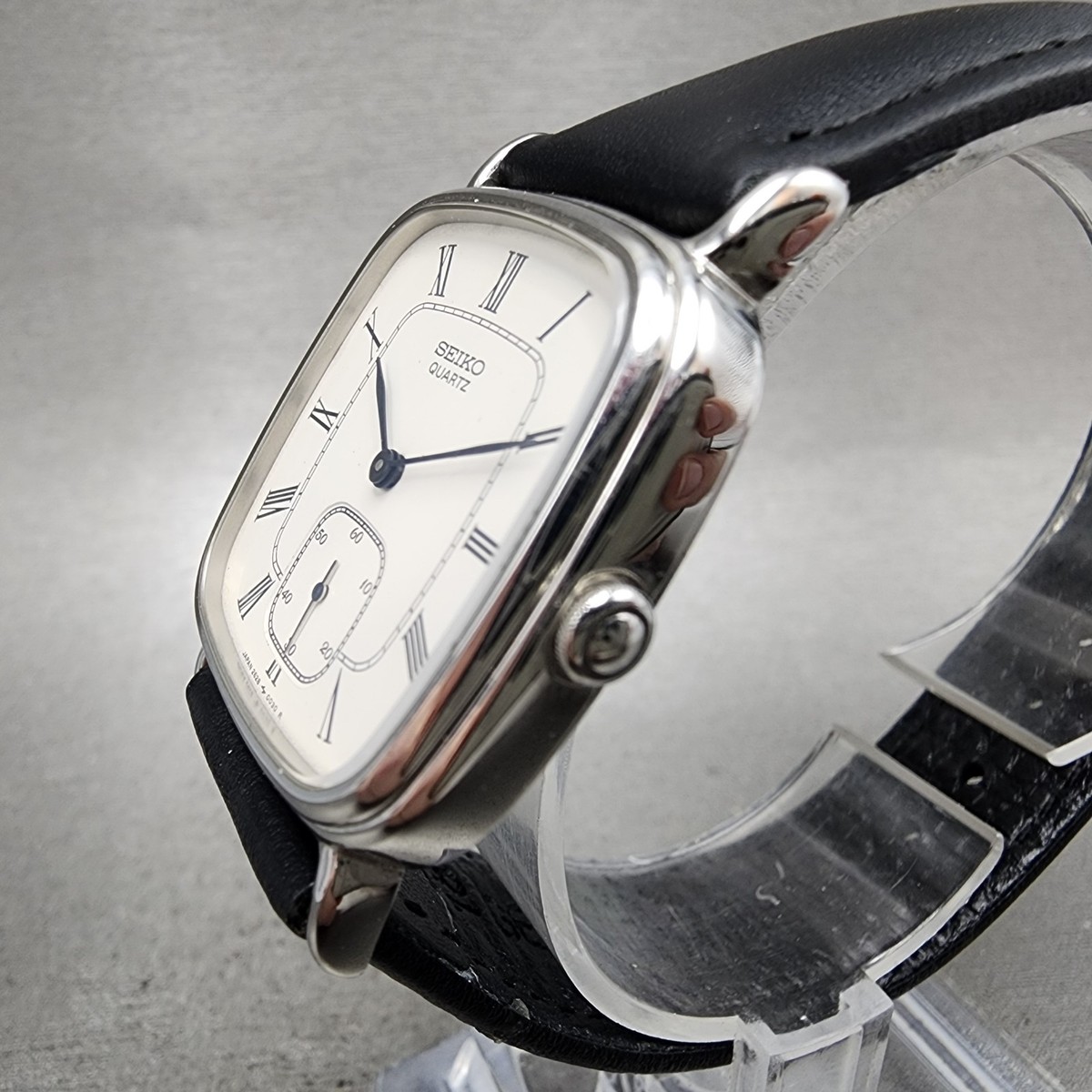 Seiko Tank Watch Men 28mm White Dial Silver Tone Rectangle 2628