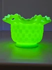 Vintage Fenton Satin Vaseline Glass Basket weave pattern