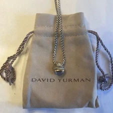 Vintage David Yurman Blue Chalcedony Pendant w/ Diamonds & 18K Gold on DY Chain