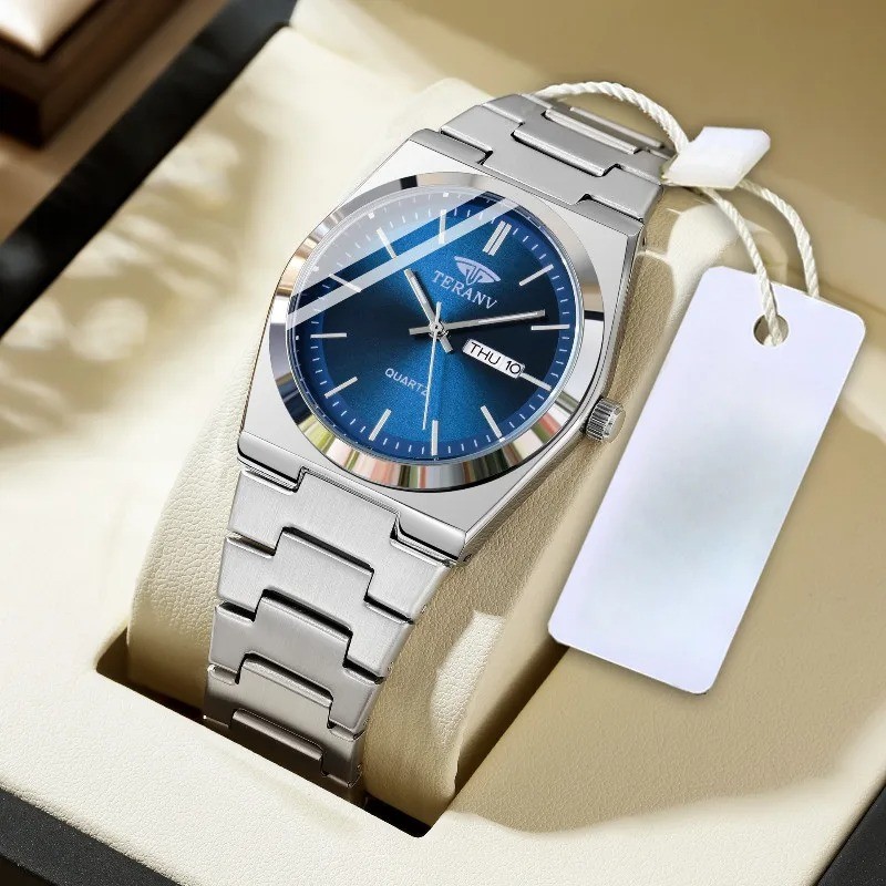 Mens Quartz Watch Date Stainless Steel Waterproof Fashion Businesss Wristwatch