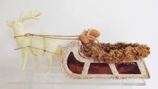Vintage Christmas Santa in Sleigh Celluloid Reindeer Candy Container Japan 1940s