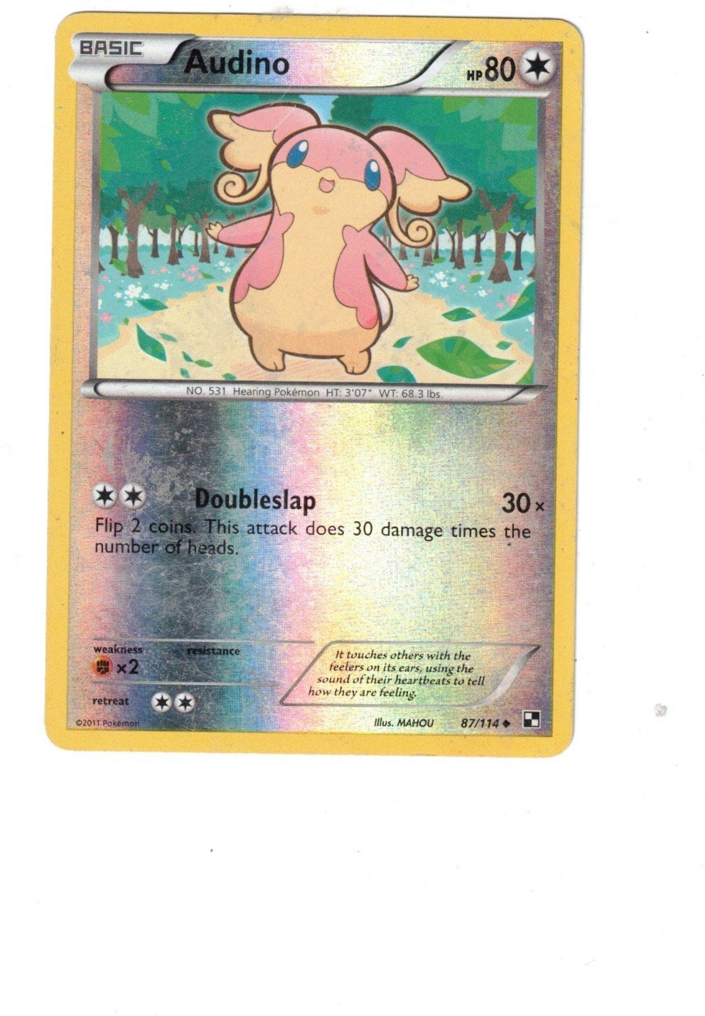 Pokemon TCG Audino 87/114 Black and White Uncommon Reverse Holo NM