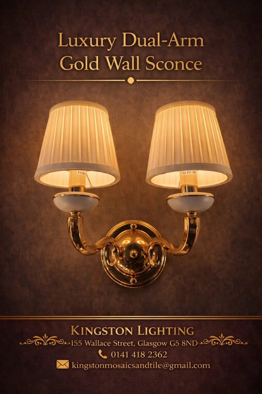 Luxury Dual-Arm Wall Sconce with Fabric Shades - Picture 1 of 19