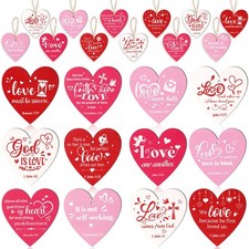 36Pcs Christian Wooden Ornaments,Religious Valentine's Day Pink Red Heart Sha...