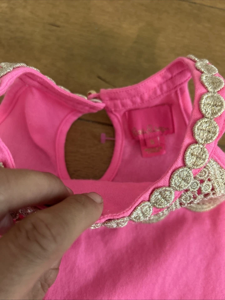 Vestido Lilly Pulitzer Niña Mini Perla Cambio Talla 5 Prosecco Oro Rosa Detalles Foto 4 de 4