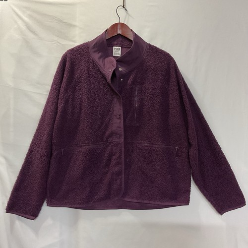 Victoria's Secret Pink Jacket Snap Front Sherpa Coat Long Sleeve Outerwear L - Picture 1 of 10