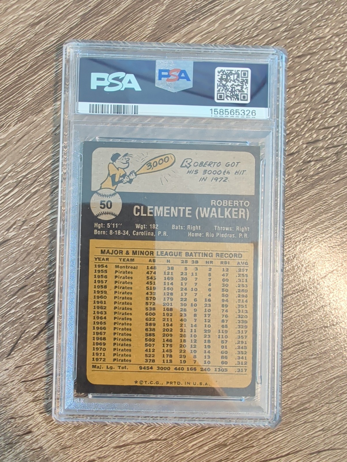 1973 Topps Roberto Clemente #50 Pirates PSA 7 NM - Nice Centering! view 4