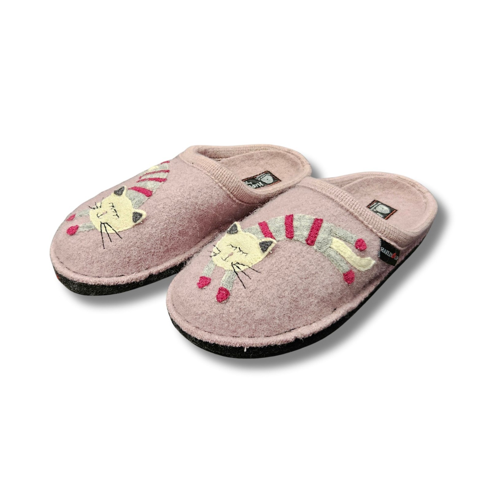 Pantofole da donna Haflinger invernali rosa con gatti in lana calde