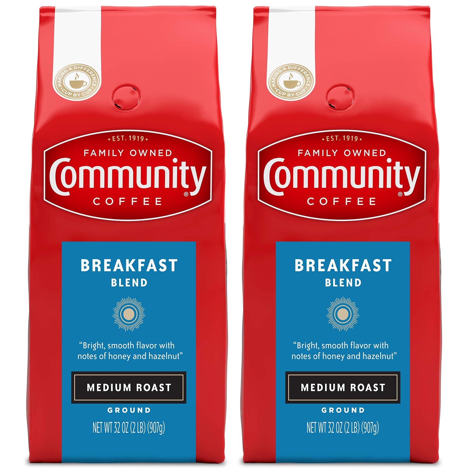 Community Coffee Breakfast Blend Ground Coffee, Medium Roast, 32 Ounce Pack of 2