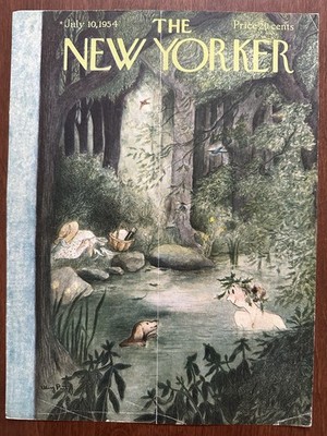 New Yorker Magazine July 10 1954 COVER ONLY Mary Petty Nymph &  Puppy Swim