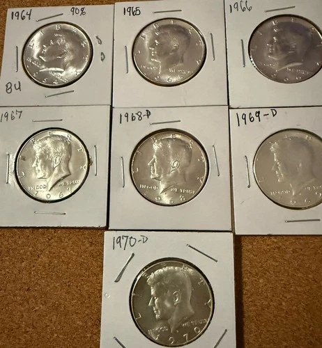 Silver Kennedy Half Dollar Set 1964-1970, 7 Piece BU Gem Collection