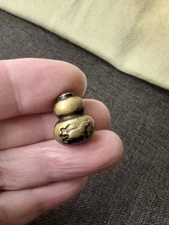 Antique Japan Ojime Brass Bead Gourd Hyotan with Horse Decoration