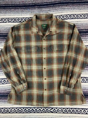 ヴィンテージ 90s J.CREW レーヨン オンブレ シャドー チェックシャツ Vintage 90s J Crew Oarsman Shadow Plaid Loop Collar Rayon Shirt