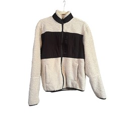 Urban Outfitters Cream And Black Sherpa Zip-up Women  s Jacket Size Medium