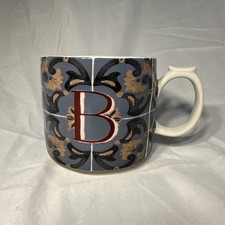 Anthropologie Mezze Monogram LTR "B" Coffee/Tea Mug Thumb Rest Blue/Gray Floral