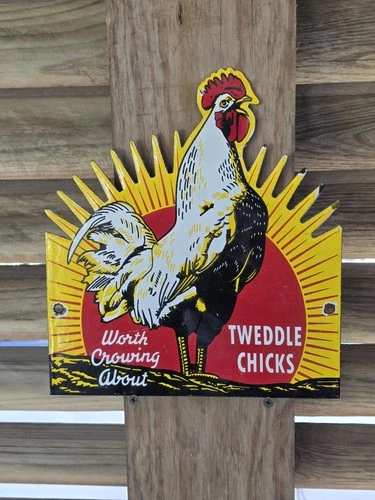 VINTAGE TWEDDLE CHICKS PORCELAIN SIGN FARM CHICKEN LIVESTOCK 10"×9"