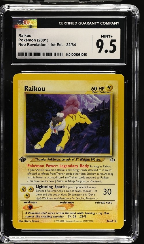 CGC 9.5 MINT+ Raikou 22/64 1st Edition 2001 Pokemon Neo Revelation Pop 11