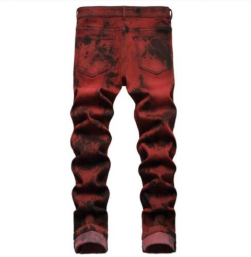 Casualowe męskie wino czerwone dżinsowe dżinsy prosta nogawka punk bawełniane spodnie hip hop spodnie spodnie - Zdjęcie 1 z 5