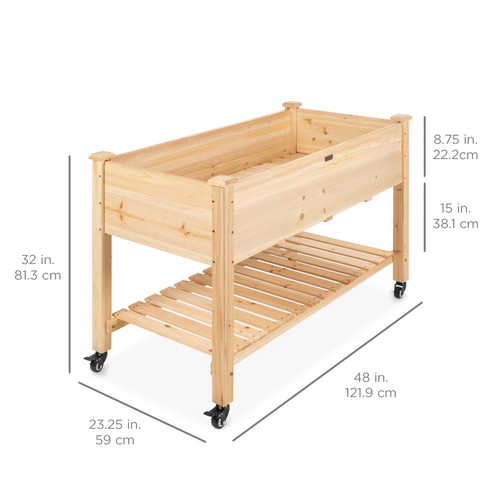 Wood Raised Garden Bed with Lockable Wheels, Liner 48 in. x 24 in. x 32 in. - Picture 8 of 12