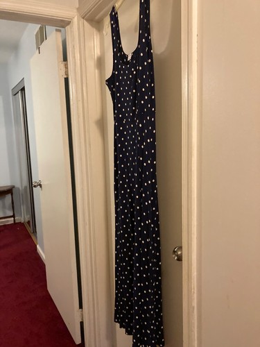 dunkelblaues gepunktetes Maxi Tank Kleid