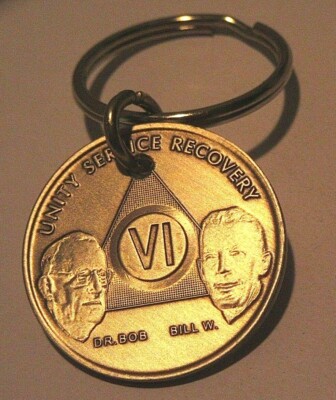 Alcoholics Anonymous AA 6 Year Keychain Key Chain ring Token coin ...