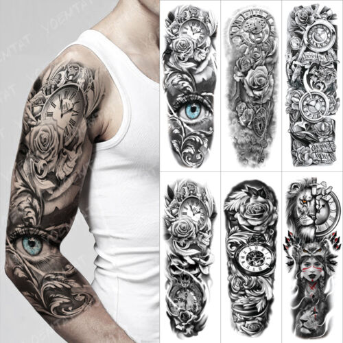 6pcs Large Full Arm Sleeve Tattoo Rose Eye Waterproof Temporary Tattoo  Sticker | eBay