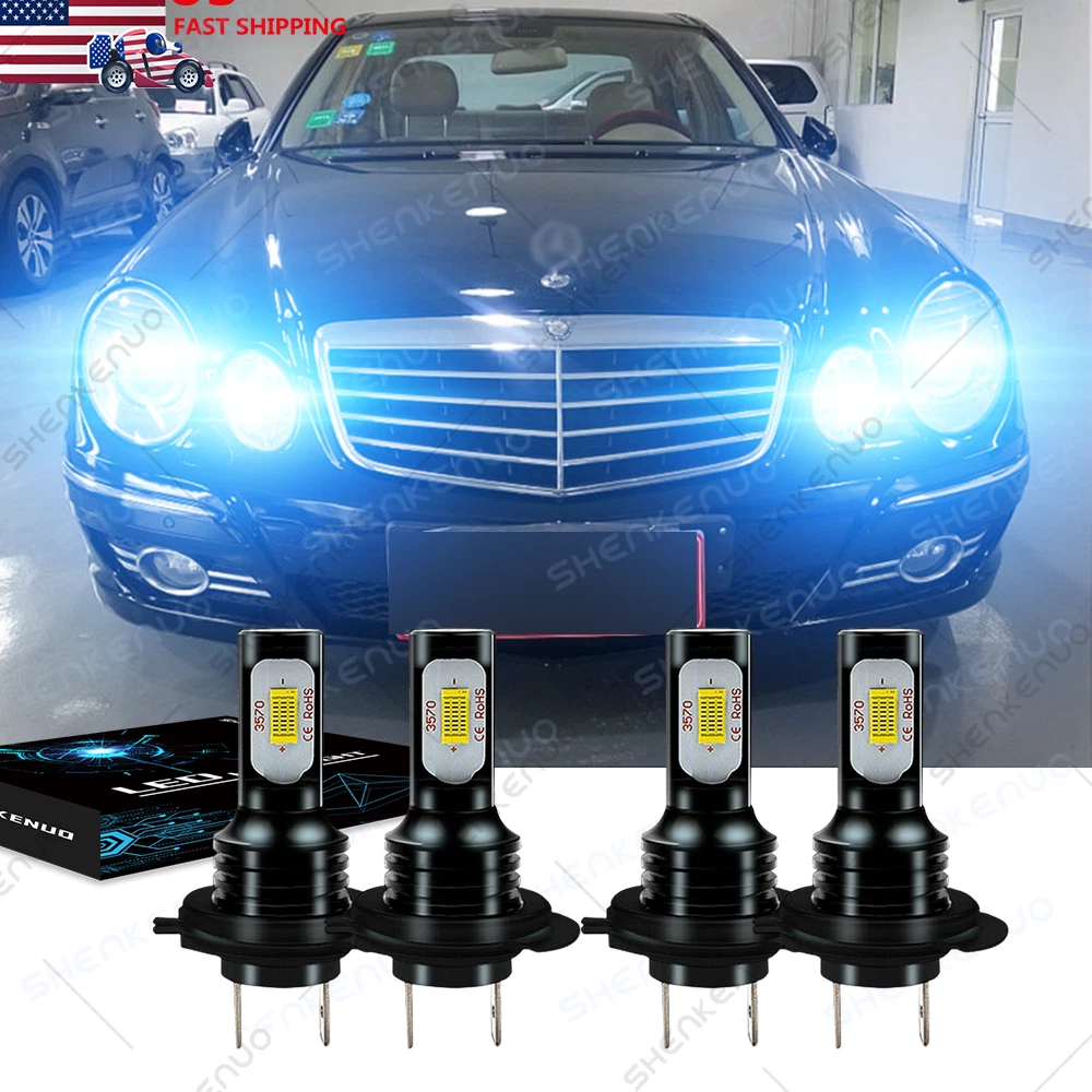 For Mercedes-Benz C230 2002-2007 4Pcs 8000K LED Headlight H&L