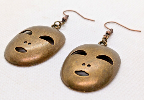 Earrings Jewelry Bronze Mask Mixed Metal Dangle & Drop 2 1/2" Theater Fashion - Picture 3 of 7