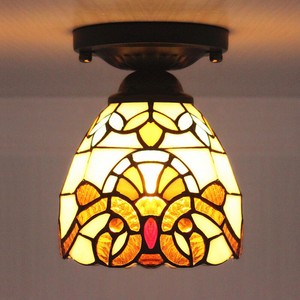 Retro Tiffany Ceiling Lamp Stained Glass Semi Flush Mount Ceiling