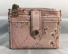 Steve Madden Coin Wallet ID Credit Card Holder Pink Floral 4.5 X 4” + Key Ring