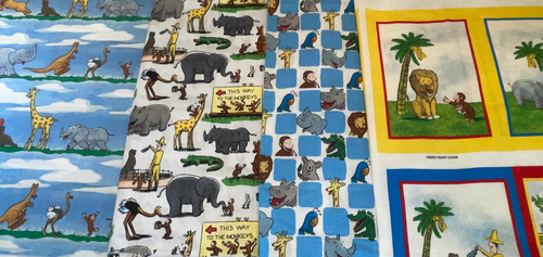 2 yds CURIOUS GEORGE Kids Fabric White Zoo Animal Scenic Monkey Giraffe Rhino - Picture 6 of 6