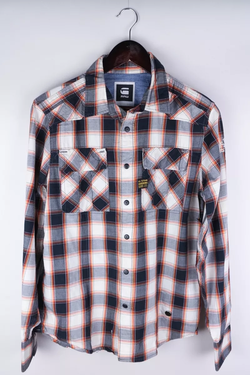 G Star Raw Denim DECK WINDSOR SHIRT Men Casual Shirt Orange Check Cotton size M