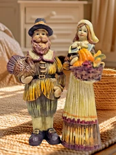 Vintage Tii Collections Harvest Pilgrim Resin Figurine set of 2 8"