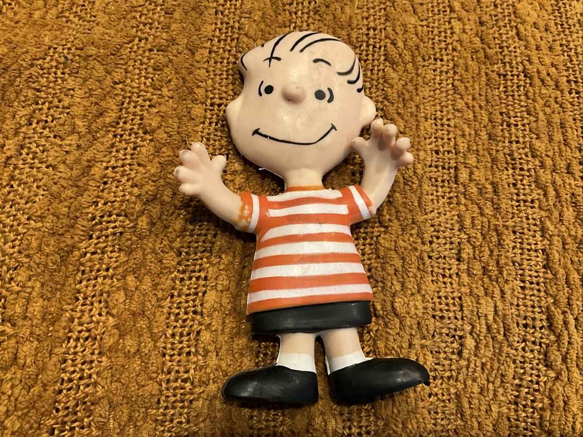 Vintage Peanuts 1969 Plastic Poseable Linus Orange White Striped