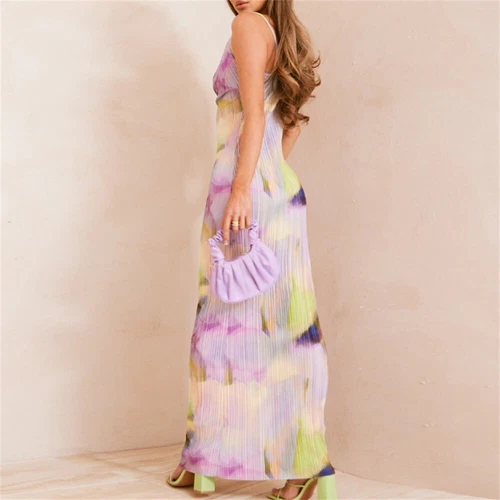 Cowl Neck Plisse Maxi Dress Sleeveless Printed Tank Dress Summer Beach Dresses - Bild 4 von 39