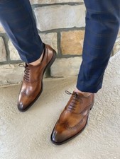 Handmade Brown Brogue Leather Lace Up Formal Shoes For Men