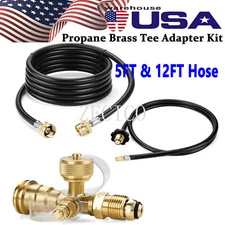 Propane Brass Tee Adapter Kit, 4-Port Propane Brass Tee with 5FT & 12FT Hose US