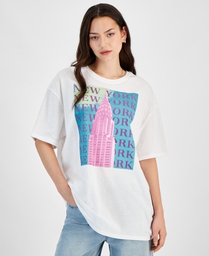 Grayson Threads the Label Juniors' New York Building Graphic-Print Tee, White XL - Foto 1 di 3