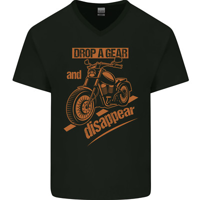 Drop A Gear Disappear Motorcycles Biker Motorbike Herren V-Neck Cotton Maglietta